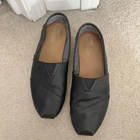 TOMS Classic Alpargata Slip On Genuine Leather Perforated Flat Driving Shoes - Picture 3 of 12